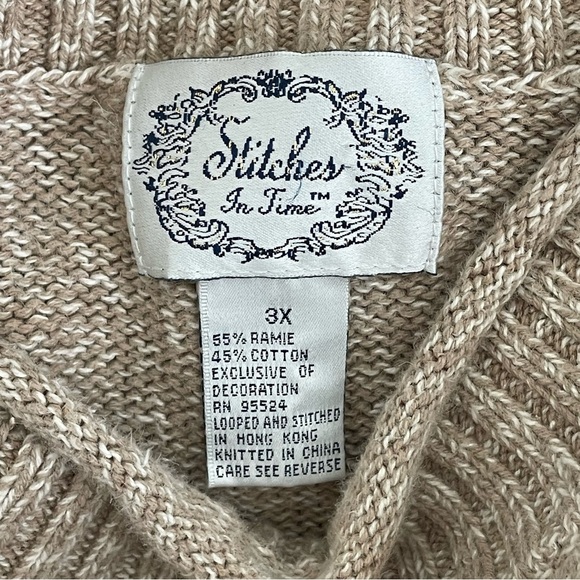 Stitches in Time Vintage Sweater Fall Leaf Navy Patches Tan Artsy Tunic Women 3X - Picture 7 of 10